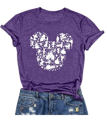 Women Graphic Shirts Magical Shirt for Women Castle Kingdom Fairy Graphic Tshirt Summer Casual Short Sleeve Halloween Tee Tops-L (Dark Purple) - Image 1