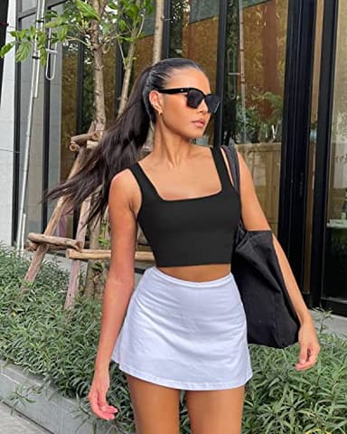 OLCHEE Womens 3 Pack Crop Tank Tops Basic Seamless Ribbed Sleeveless Square Neck Workout Top Summer Exercise Yoga Gym Shirts - Black Brown Beige Small - Image 4