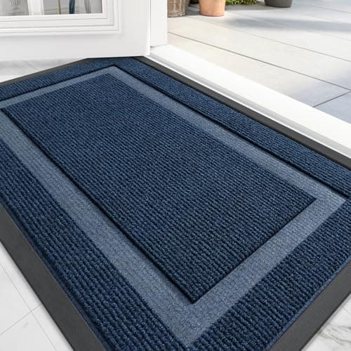 OLANLY Front Door Mat Indoor Outdoor Entrance, Waterproof All-Season, All-Weather Doormat, Sturdy Natural Rubber, Fade Resistant, Low Profile, Easy Clean Patio Porch Entryway Mat, 71x47, Blue - Image 1