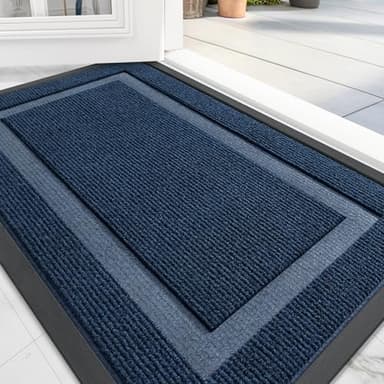 OLANLY Front Door Mat Indoor Outdoor Entrance, Waterproof All-Season, All-Weather Doormat, Sturdy Natural Rubber, Fade Resistant, Low Profile, Easy Clean Patio Porch Entryway Mat, 71x47, Blue - Image 1