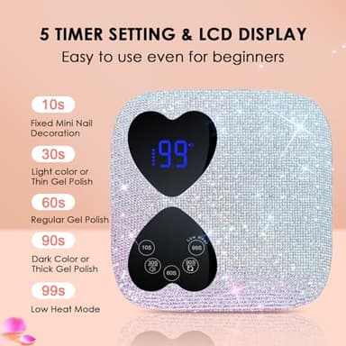 UV LED Nail Lamp Cordless, HUITINE 80W Rechargeable UV Light for Gel Nails, Professional Gel Light Dryer with 5 Timers & Mirror Base, Sparkling Rhinestones Diamond Curing Lamp for Salon & Home - Image 4