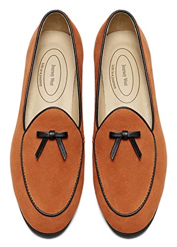 Journey West Suede Tassel Loafer for Women Slip-on Belgian Penny Loafers Shoes for Women Brown US 7.5 - Image 1