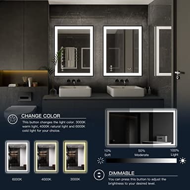 ISKM Framed LED Mirror for Bathroom 72"x36", Dimmable LED Bathroom Mirror with Lights, Anti-Fog, Front and Backlit Lighted Mirror 3-Colors, Shatterproof, Memory Function - Image 3