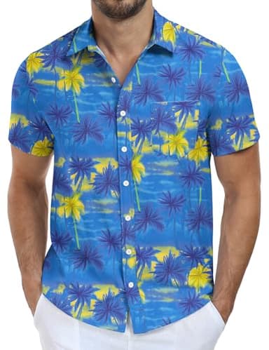 NITAGUT Mens Hawaiian Beach Shirt Retro Printed Summer Beach Short Sleeve Button Down Shirts with Pocket Blue,Coconut, Medium - Image 3