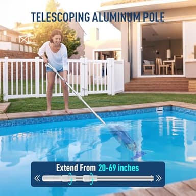 2025 Upgraded Handheld Pool Vacuum Cleaner for Above Ground & Inground Pools - Cordless Pool Cleaner w/18.5GPM Suction, Telescoping Pole(20-69in), 2 Brush Heads - Ideal for Spas & Hot Tubs - Image 5