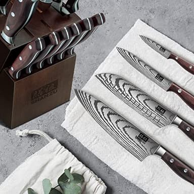 SHAN ZU Knife Set 16 pcs, Japanese Kitchen Knife with Block High Carbon Stainless Steel Ultra Sharp Knife for Kitchen, Professional Chef Knife Set with Sharpener - Image 2