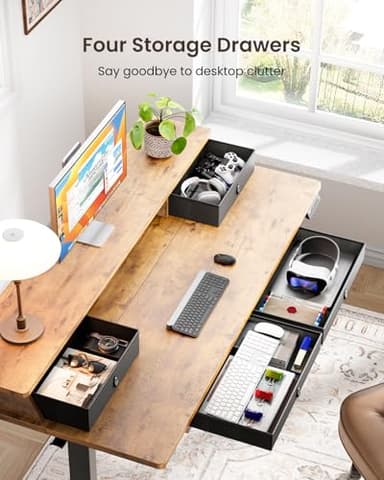 ErGear Electric Standing Desk with 4 Drawers, 55" x 30" Height Adjustable Desk with Storage, C-Clamp Mount Compatible, Computer Home Office Table with Cable Management Tray, Vintage Brown - Image 4