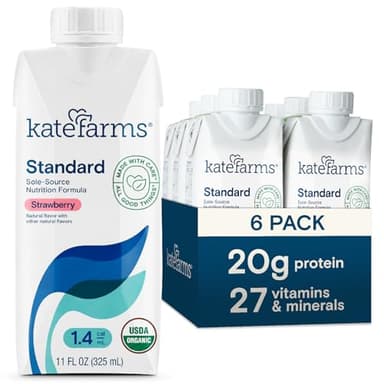KATE FARMS Organic 1.4 High Calorie Nutrition Shake, Strawberry, 20g Protein, 27 Vitamins and Minerals, Meal Replacement, 11 oz (6 Pack) - Image 1