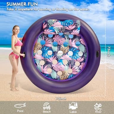Pool Floats Adult Heavy Duty, OKSUWATER 73" x 73" Inflatable Pool Float Size with Removable Pillow & Grad Handles, Cooling Floaties Bed for Summertime Pool, Water, Lake, Beach, Outdoor Summer Party - Image 6