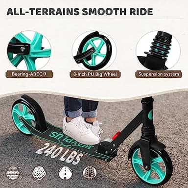 WAYPLUS Aquas Kick Scooter for Kids, Teens & Adults - Foldable, Lightweight, 8-Inch Non-Slip Deck, ABEC9 Bearings, Adjustable Height, Lifetime Service - Image 4