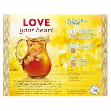 Lipton Organic Tea Bags Tastes Great Hot or Iced Organic Black Tea Can Help Support a Healthy Heart 5.74 oz 72 Count, Pack of 5 - Image 3