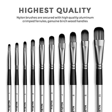 Nicpro 10 PCS Filbert Paint Brushes Art Painting Brush Set for Acrylic Watercolor Oil Gouache Canvas, Craft Detail Face Body Painting, Artist Kit for Kid & Adult - Image 7