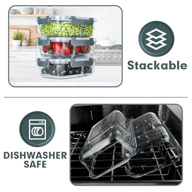 VERONES 10 Pack Glass Meal Prep Containers 2 Compartment Set, 30 OZ Airtight Glass Lunch Containers, Glass Food Storage Containers with Lids, for Microwave, Oven, Freezer & Dishwasher Friendly,Grey - Image 4