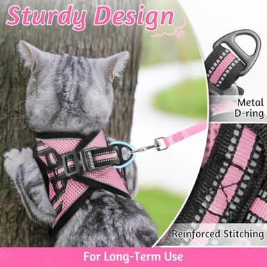 rabbitgoo Cat Harness and Leash Set for Walking Escape Proof, Adjustable Soft Kittens Vest with Reflective Strip for Cats, Comfortable Outdoor Vest, Pink, M - Image 4