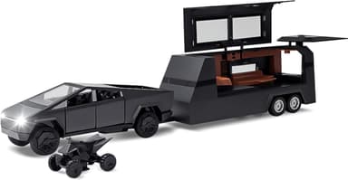 Cybertruck Model: 1/32 Diecast Metal Pick-Up Truck Trailer Toy with Motorcycle with Lights and Sounds for Boys, Ages 3 and Up (Gray, Pickup Trailer with RV - Image 2