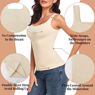 EUYZOU Women's 3PK Tummy Control Shapewear Tank Tops Seamless Square Neck Compression Tops Slimming Body Shaper Camisole-Black/White/Nude M - Image 4