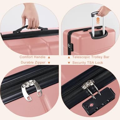 Sweetcrispy Luggage Travel Hard Shell Suitcases with TSA Lock, Pink, 3-Piece Set (20/24/28) - Image 7