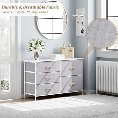 Nicehill Dresser for Bedroom with 5 Drawers, Storage Drawer Organizer, Wide Chest of Drawers for Closet, Clothes, Kids, Nursery, TV Stand with Storage Drawers, Wood Board, Fabric Drawers - Image 4