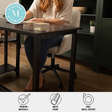 Martha Stewart Rayna Swivel Task Chair with Flared Arms for Home Office in White Boucle with Oil Rubbed Bronze Frame - Image 5