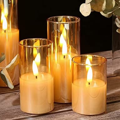 Eywamage 5 Pack Gold Glass Flameless Candles with Remote, Flickering Slim Tall LED Pillar Votive Candles Battery Included - Image 9