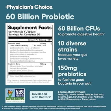 Physician's CHOICE Advanced Gut Health Bundle: 60 Billion Probiotics 30ct + Digestive Enzymes 60ct for Digestive, Gut, and Immune Health Supports Occasional Constipation, Diarrhea, Gas, and Bloating - Image 5