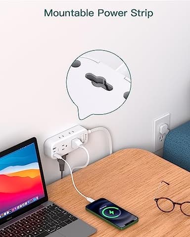 Extension Cord 15 ft - Power Strip Surge Protector, Flat Plug with 6 AC Outlet Extender 3 USB Ports (2 USB-C), 1080J, Multi Plug Outlets Desktop Charging Station for Home College Dorm Room Essentials - Image 7