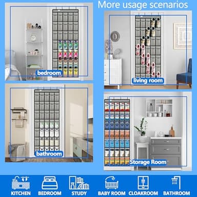 over the door shoe organizer,2025 upgraded,shoe organizer,35 Huge pockets,over door shoe organizer,Store size 13 shoes,shoe organizer,Strong material,hooks Suitable for various doors,Grey/black - Image 4