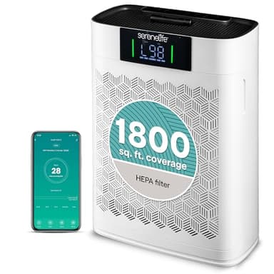 SereneLife HEPA Air Purifier for Home – Smart WiFi & App Control, Ultra-Quiet Air Purifier for Bedrooms & Large Rooms, Removes Dust, Pet Hair & Odors, Ideal for Pets & Allergies (1,800 Sq Ft, White) - Image 1