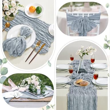 24 Pack Dusty Blue Cheesecloth Table Runner 10FT Long Boho Gauze Table Runner Rustic Sheer Runner for Wedding Bridal Baby Shower Birthday Party Table Decor Thanksgiving Christmas Decorations - Image 5
