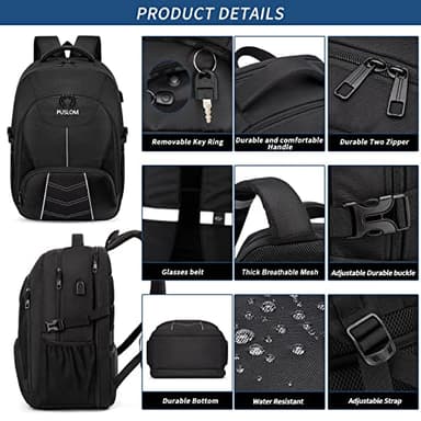 Extra Large Backpack for Men 55L,18.4Inch Travel Laptop Backpack with USB Charging Port Business Flight Approved Carry On Backpack,TSA Big Capacity Heavy Duty Computer Bag College Bookbag,Black - Image 4