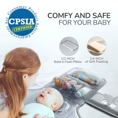 Alatino Portable Diaper Changing Pad for Baby, Detachable Travel Changing Pad with Baby Wipes Pocket, Gifts for Baby Shower, Newborn Girls and Boys (Grey) - Image 2