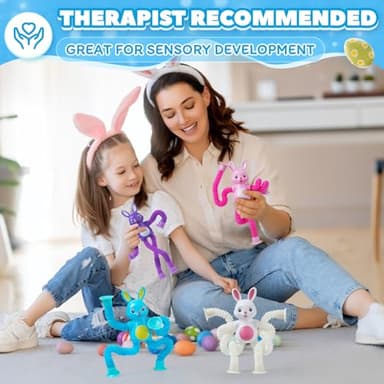 4 Pcs Easter Bunny Pop Tube Sensory Toys,Easter Basket Stuffer for Toddler Kids Boy Girls,Bunny fidgets Suction ADHD Autism Toy,Fidget Toys Autistic Travel Toys - Image 6