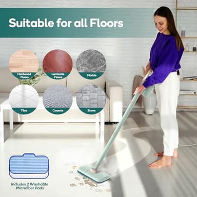 Newbealer Steam Mop & Detachable Handheld Cleaner, 250ml 1200W Powerful Floor Steamer, 3 Adjustable Levels for Carpet Laminate Hardwood Grout, Carpet Glider, 11 Multi-purpose Accessories & 2 Pads - Image 6