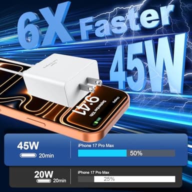 iPhone 17 16 15 Pro Max Charger Fast Charging, 45W USB C Dual Port Block iPhone 17 16 Pro Max Charger 10 FT Long Type C Cable Cord for iPhone 17/17 Pro/17 Pro Max/Air/16/15, Samsung S25 Android Phone - Image 2