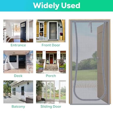New Reinforced Cat Screen Door, Fits Door Size 38''x 81'' Heavy Duty Pets Proof Screen Door with Bilateral Zipper, Prevent Dogs Cats Running Out from Home, Bedroom,Living Room, etc - Image 9