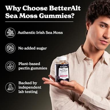 Better Alt Irish Sea Moss Gummies | Strawberry Flavor | Lab-Tested for Purity | Supports Immune Health & Energy | 1-Month Pack - Image 4