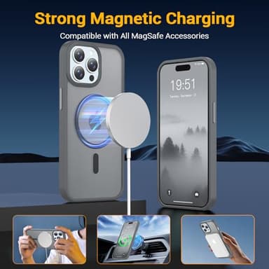 Temdan for iPhone 15 Pro Max Case, Compatible with Magsafe, Anti-Yellowing, Military-Grade Protection, Shockproof Slim Magnetic Phone Case Cover, Gray - Image 3