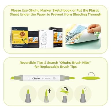 Ohuhu Alcohol Markers Brush Tip -Double Tipped Art Marker Set for Artist Adults Coloring Illustration - 120 Colors- Brush & Chisel Dual Tips- Honolulu of Ohuhu Markers- Refillable Alcohol-based Ink - Image 10
