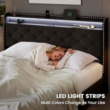 LARMACE King Size Bed Frame with 4 Storage Drawers Velvet Upholstered Tufted Bed Frame King Platform with LED Lights&USB Type-C Charging Station,Heavy Duty/No Box Spring Needed, Easy Assembly,Black - Image 6