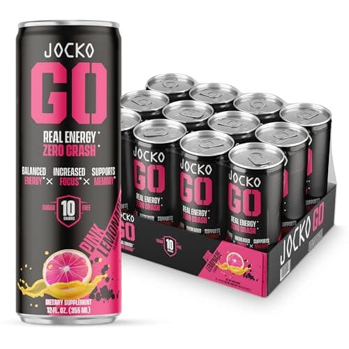 Jocko GO Energy Drink - Keto, Vitamin B12, Vitamin B6, Electrolytes, L Theanine, Magnesium- Energy Boost, Sugar Free Nootropic Monk Fruit Blend - 12 Pack (Pink Lemonade) - Image 1