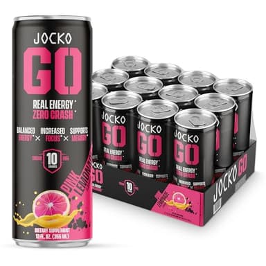 Jocko GO Energy Drink - Keto, Vitamin B12, Vitamin B6, Electrolytes, L Theanine, Magnesium- Energy Boost, Sugar Free Nootropic Monk Fruit Blend - 12 Pack (Pink Lemonade) - Image 1