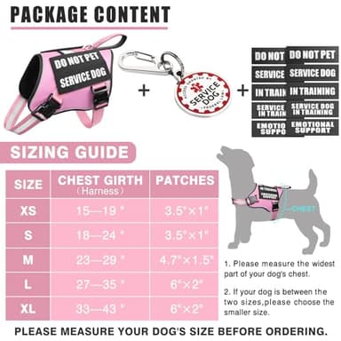 MOOGROU Service Dog Vest Harness+ID Tag+10 Patches,Metal Serivce Dog Tag&Reflective Emotional Support Dog Vest with Handle for Small Dogs,Easy Put On/Off for Training/Walking/Everyday Pink S - Image 6
