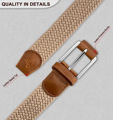 BULLIANT Belt for Men 2Pack,Mens Gift Stretch Braided Web Belt Elastic for Casual Golf Jeans,1 3/8"(Black/Beige,30"-34" Waist Adjustable) - Image 6