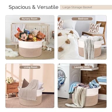 GOCAN Extra Large Laundry Basket toy storage 22"X22"X14" blanket basket Cotton Rope Woven Baskets with Handles for Living Room (Brown/Beige) XXXL - Image 5
