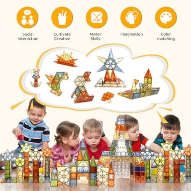 HarworLife 100 PCS Magnetic Tiles, Diamond Magnetic Blocks Building Set Magnet Tiles STEM Toys 3D Kids Preschool Educational Sensory Toys Gift for Toddlers Kids Boys Ages 3 4 5 6 7 8 9+ Year Old - Image 5