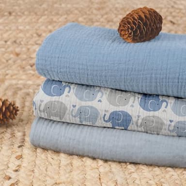 GLLQUEN BABY Muslin Swaddle Blankets,3-Pack Receiving Blanket for Newborn Boys and Girls,Baby Swaddle Blanket Unisex, Elephant,Baby Essentials, Registry & Gift, 40 x 38 inches - Image 9