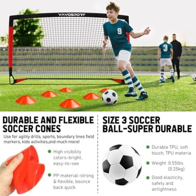 Kids Soccer Goals for Backyard Set, 2 of 6x4 ft Portable Pop Up Soccer Goal Training Equipment, Soccer Net with Soccer Ball, Ladder, Cones, Soccer Set for Youth Toddler Games, Sports - Image 5