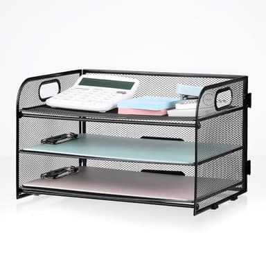 NCXTKJ 3-Tier Letter Tray Paper Organizer with Handle, Compact Mesh Desk File Organizer for Home Office Supplies Desktop Accessories,Black - Image 1