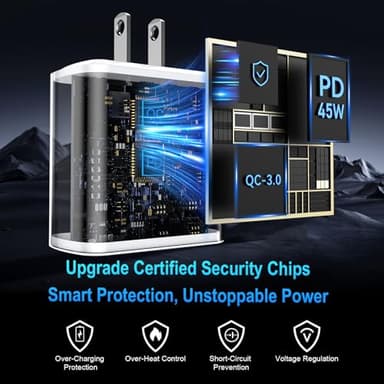 iPhone 17 16 15 Pro Max Charger Fast Charging, 45W USB C Dual Port Block iPhone 17 16 Pro Max Charger 10 FT Long Type C Cable Cord for iPhone 17/17 Pro/17 Pro Max/Air/16/15, Samsung S25 Android Phone - Image 5