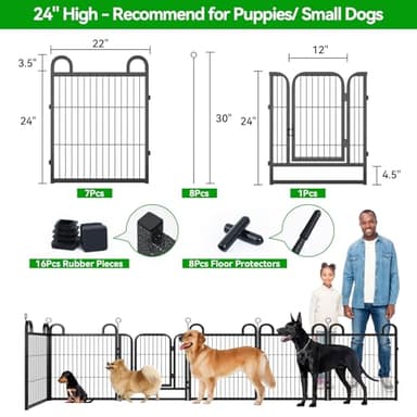 Puppy Playpen 8 Piece Panels Small Dog Fence Outdoor Indoor Use 24" Height Anti-Rust with Doors Portable Dog Play Pen for RV Camping Yard, Total 15FT, 17 Sq.ft, Snowy Black - Image 4
